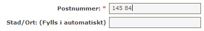 Användaren skriver in postnummer