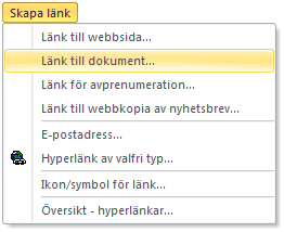 En ny meny med namnet 'Skapa länk' har lagts till