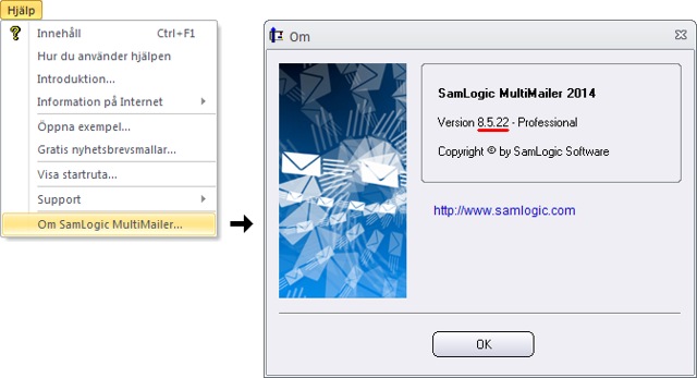 Här kan du se vilken version av MultiMailer som du har