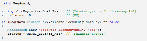 Demonstration av klassen 'LicenseKey'