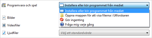 Instllningar fr AutoRun kan ndras via Kontrollpanelen (i Windows Vista och Windows 7)