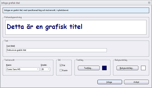 Dialogrutan 'Infoga grafisk titel'