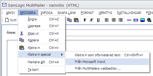 Klistra in special - Från Microsoft Word