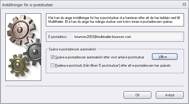 Dialogrutan 'Inställningar för e-poststudsar'