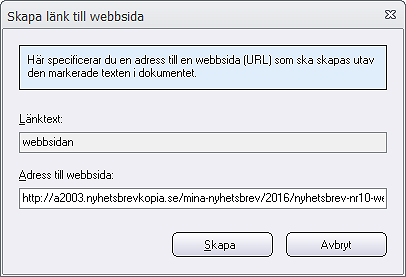 Skapa länk till webbsida