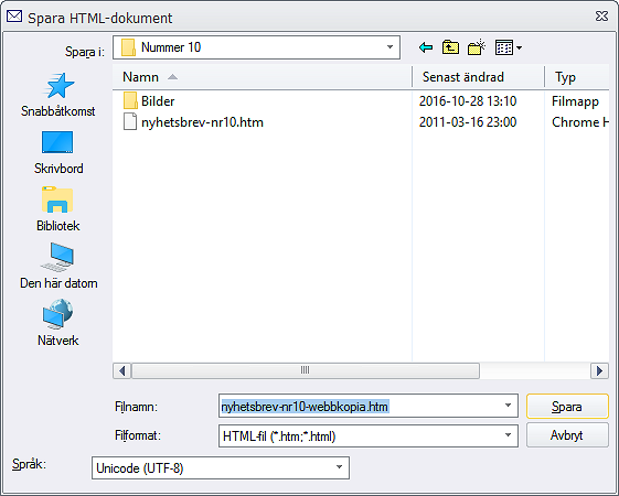 Spara HTML-dokument
