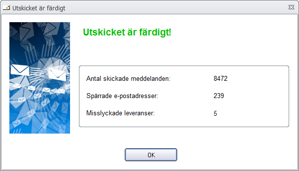 Dialogrutan Utskicket är färdigt
