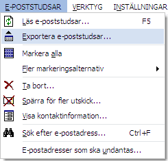Menyalternativet Exportera e-poststudsar