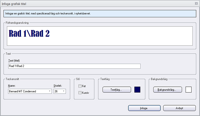 Dialogrutan 'Infoga grafisk titel'
