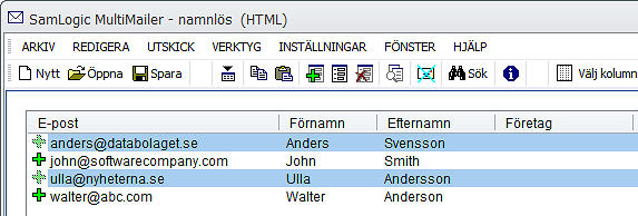 Kontakter markerade efter toppdomän