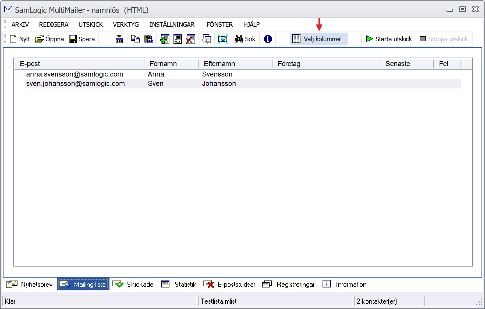 MultiMailer - Välj kolumner