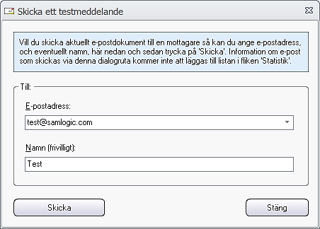 Dialogrutan 'Skicka ett testmeddelande'