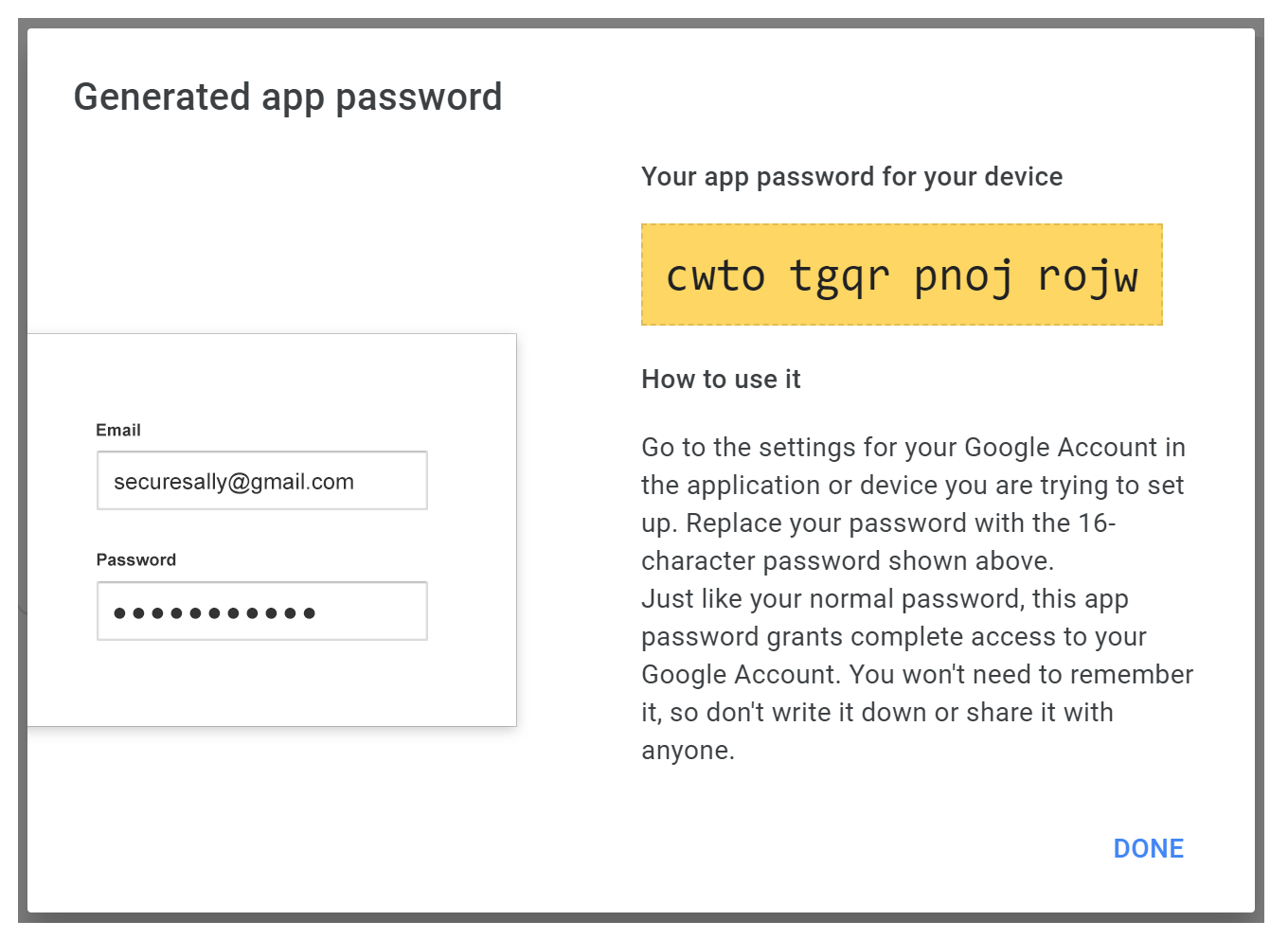 Password for app (in Google)