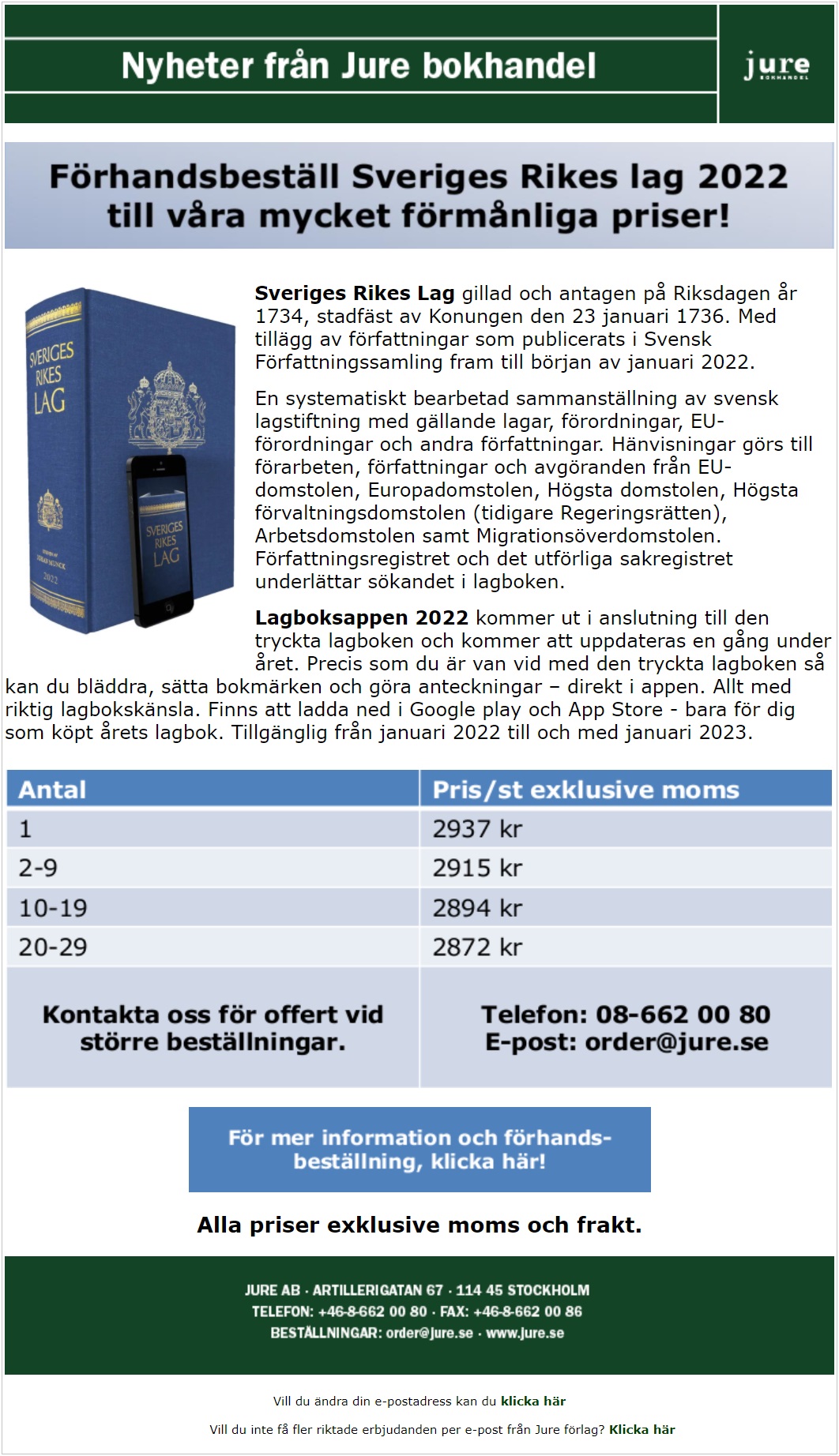 Nyhetsbrev - Jure bokhandel - Sveriges Rikes Lag