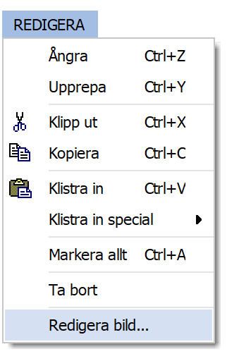 Menyalternativet Redigera - Redigera bild