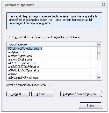 Dialogrutan Permanent spärrlista