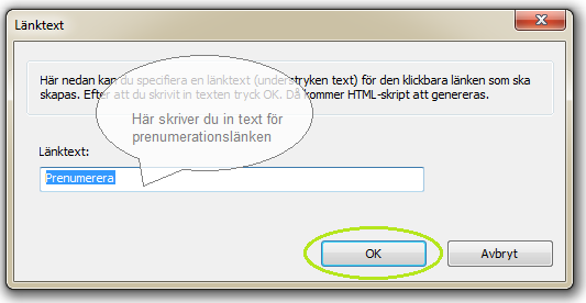 Dialogrutan Länktext