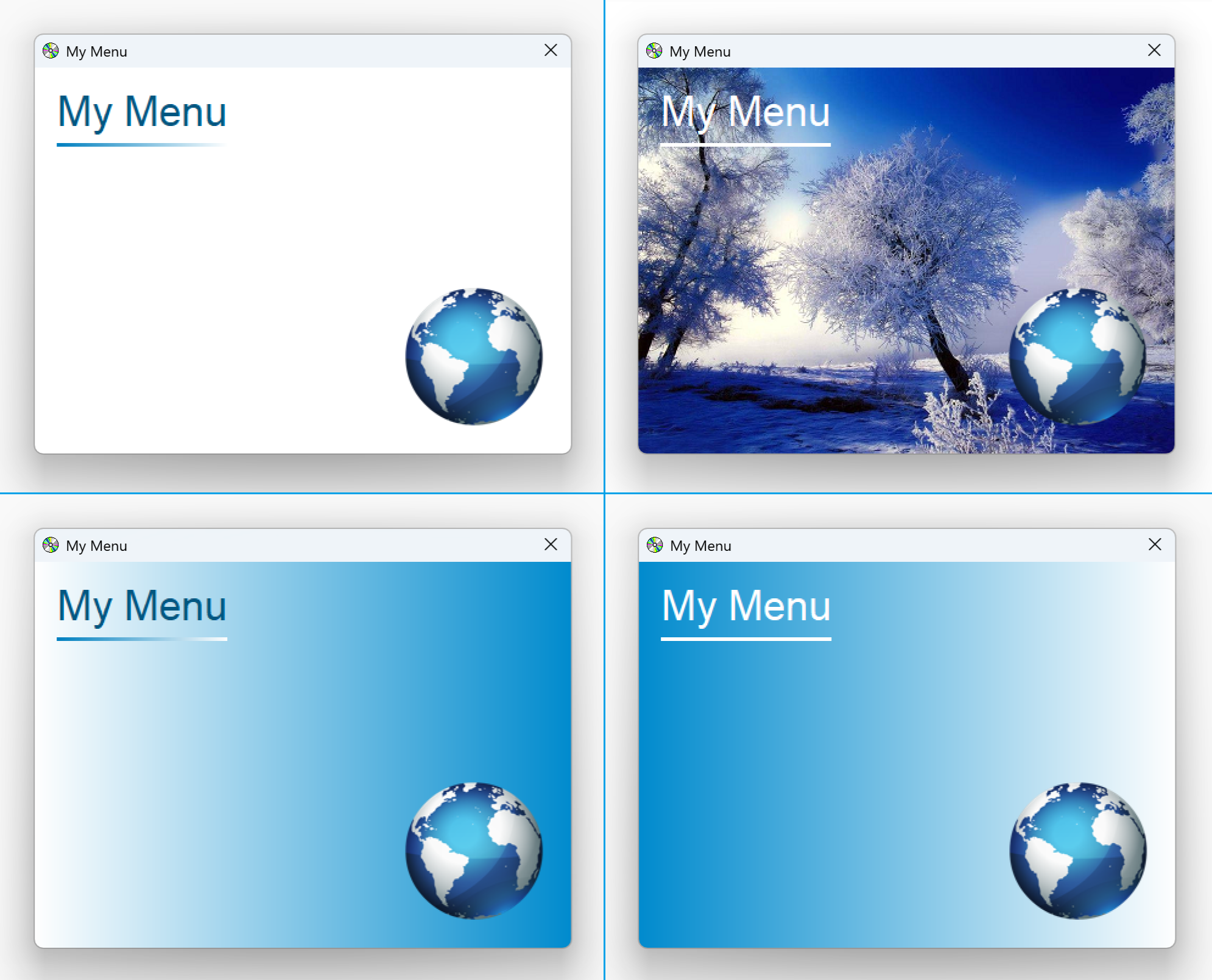 Menyer med PNG-bilder