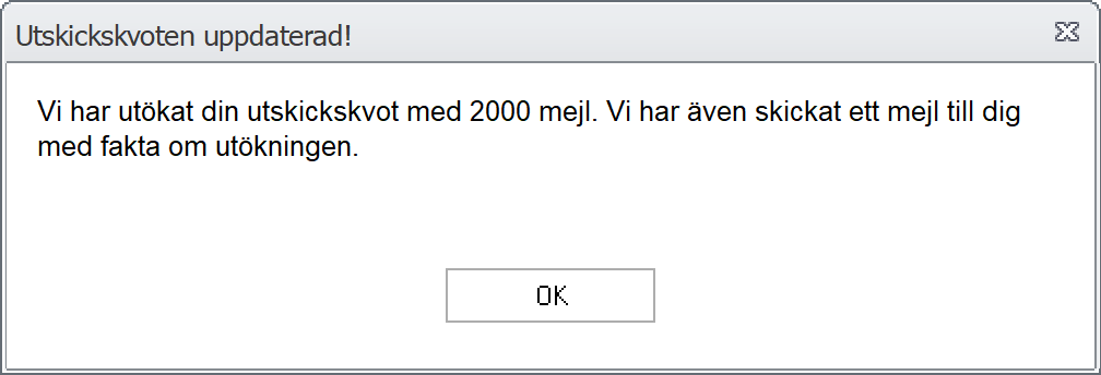 Utskickskvoten uppdaterad