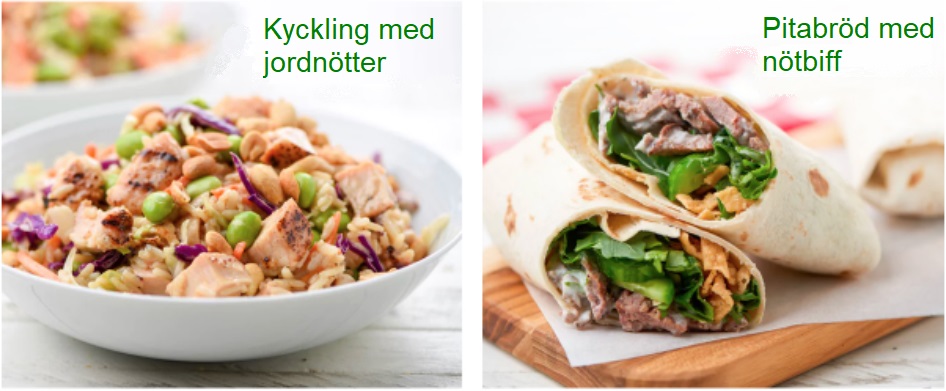 Kyckling med jordnötter o Pitabröd med nötbiff