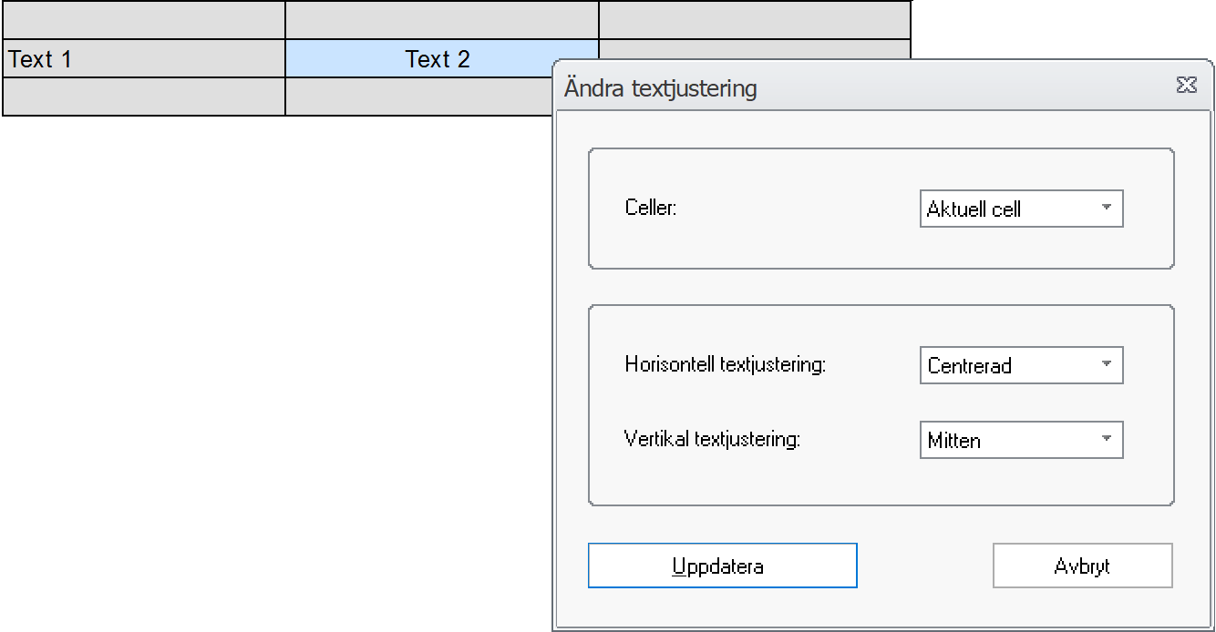 Tabell - ndra textjustering