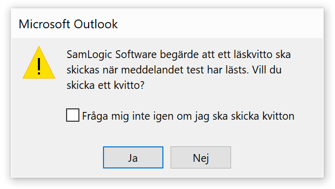 Outlook begär ett läskvitto