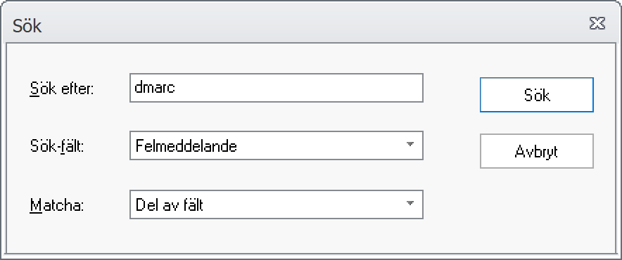 Sök felmeddelande