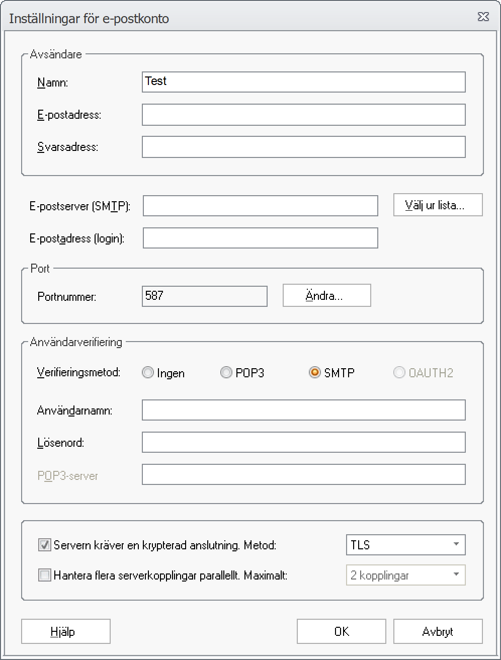MultiMailer - Inst�llningar f�r e-postkonto (1)