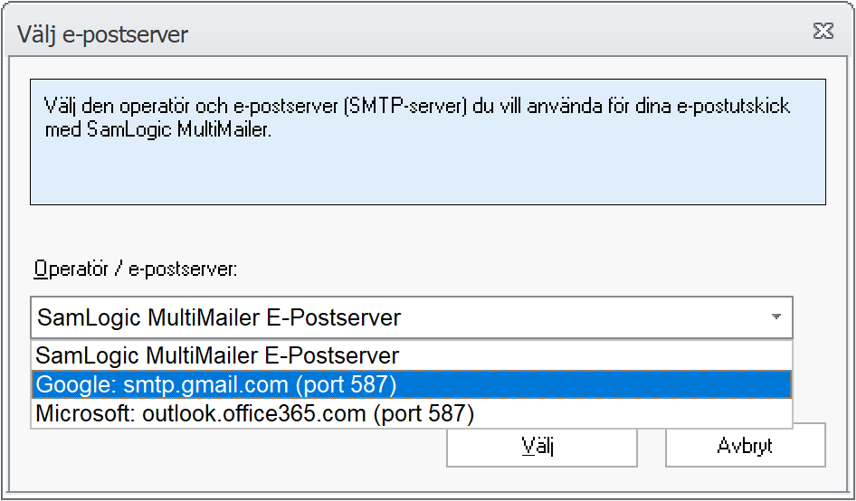 MultiMailer - V�lj e-postserver