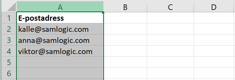 Excel - En markerad kolumn med data
