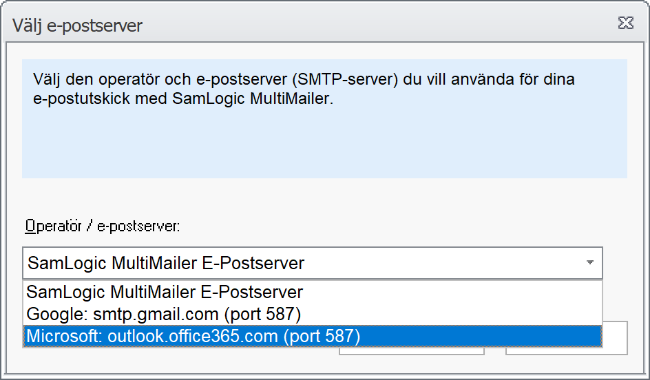 Välj e-postserver
