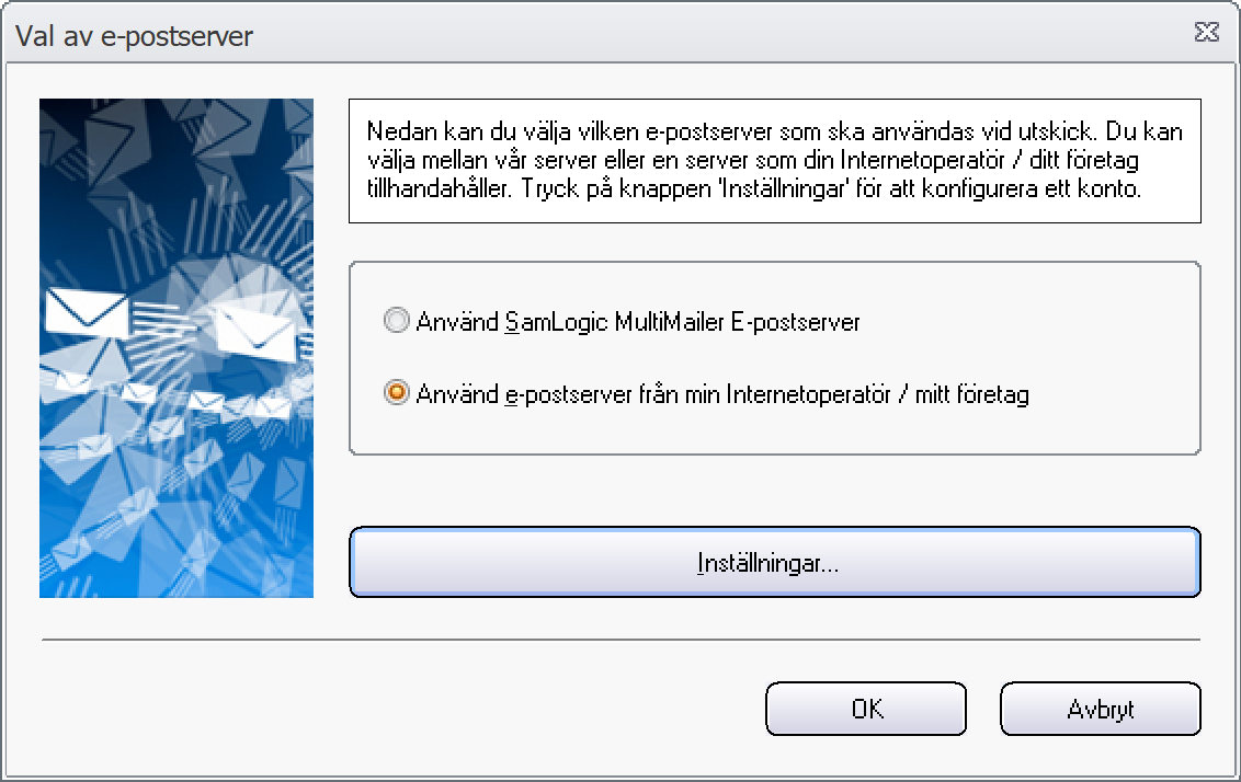 Dialogrutan 'Val av e-postserver'